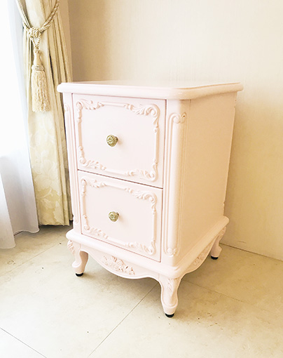 ラ・シェル サイドチェスト W40×H60cm 薔薇の彫刻 バービーピンク色 